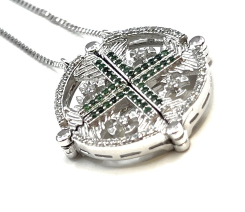 Sterling Round Jerusalem Cross Opening Magnetic Necklace